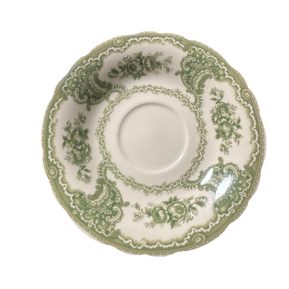Madison Bay Company Porcelain Tea Saucer In Botanical Green Pattern Transferware
